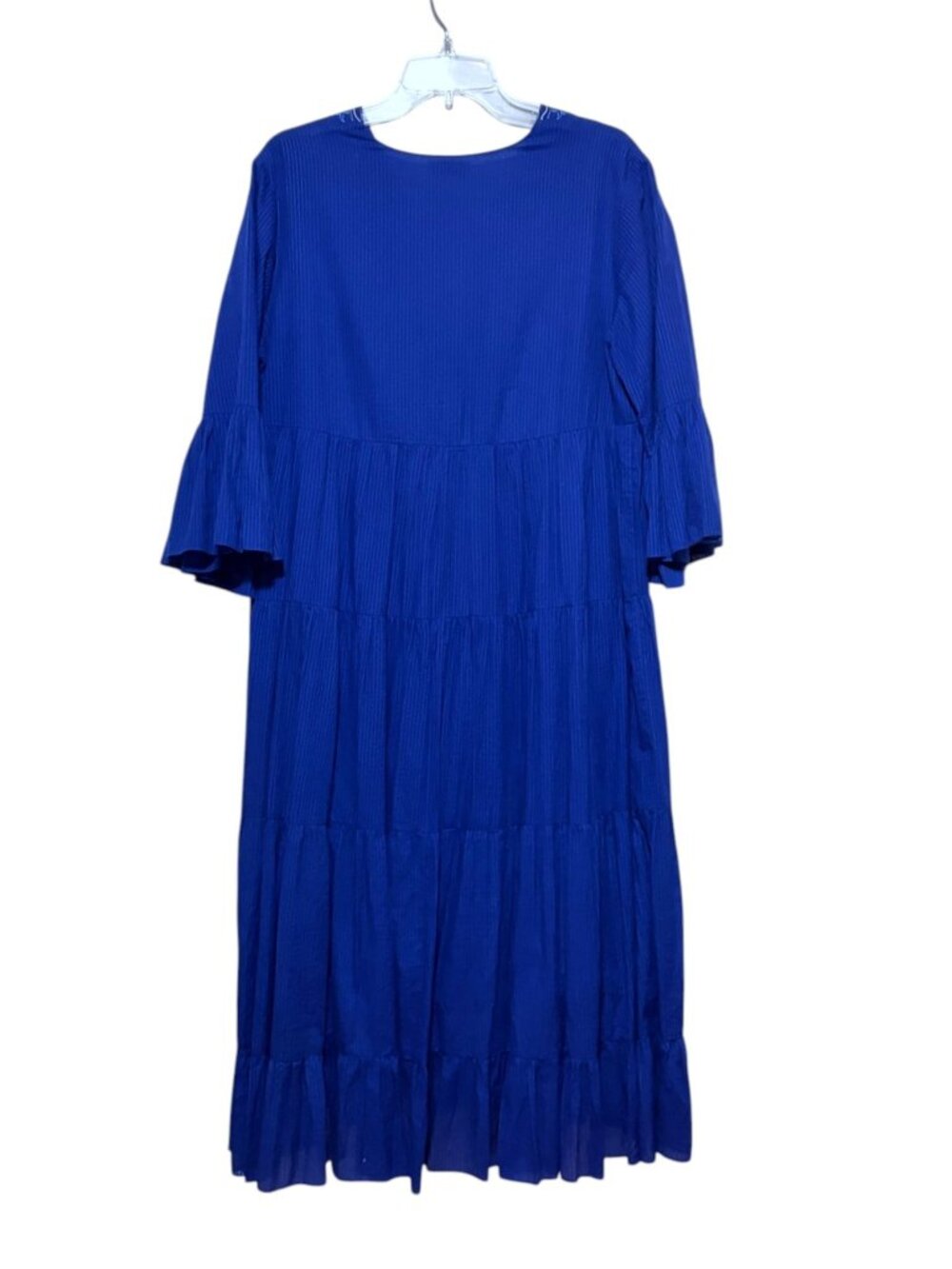 Megan Park Cobalt Blue Cotton Midi Dress Tiered Embroidered Mirror Beads India - Picture 5 of 9